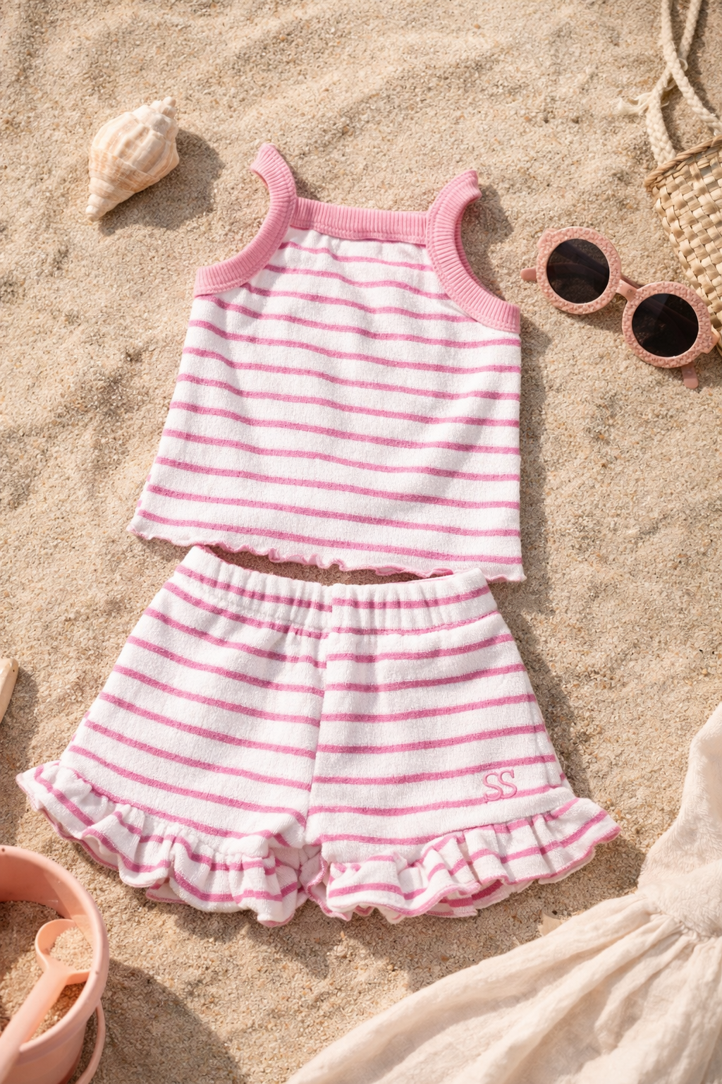 Pink Stripe Towelling Set